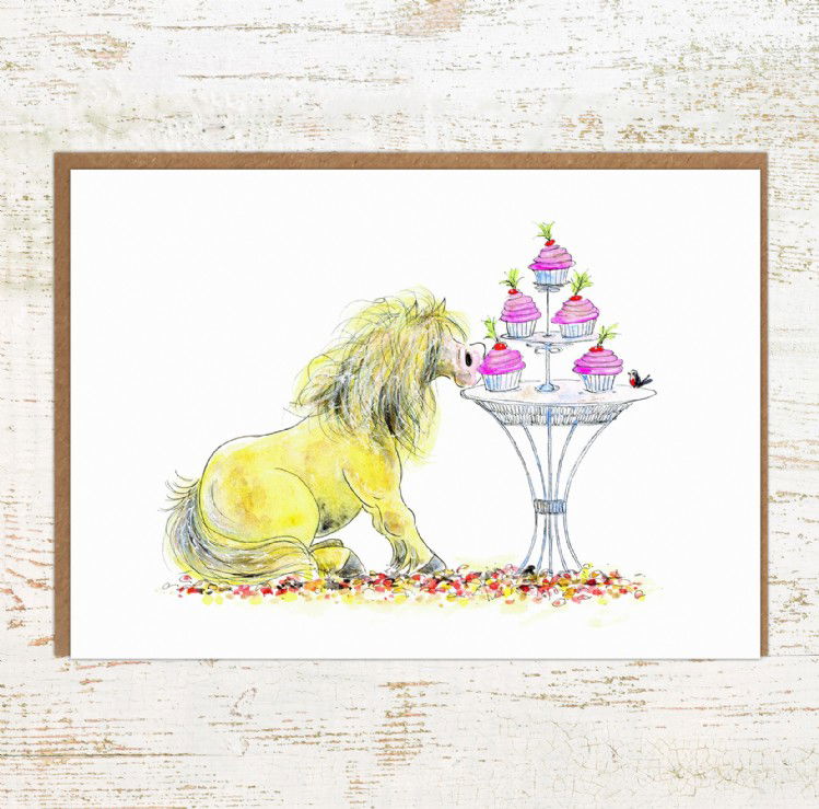 High Tea Cupcakes and Pony Birthday Card